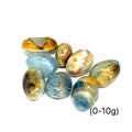  Blue Onyx gemstone with a striped pattern on a white background, front view weighted at (0-10g).