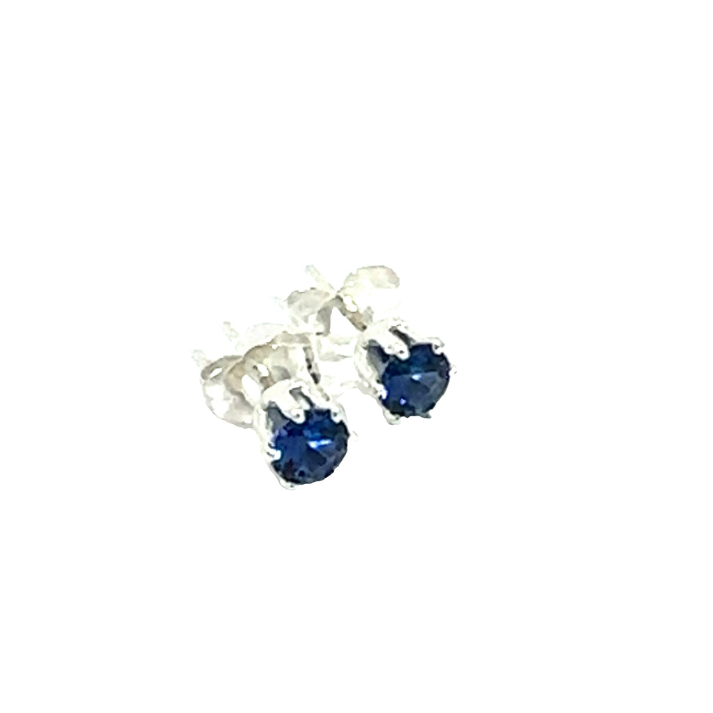 Blue Sapphire Sterling Silver Earrings on white front center angled overview
