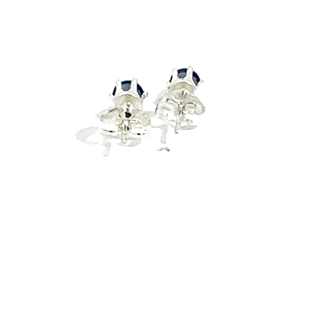Blue Sapphire Sterling Silver Earrings on white front center back side overview