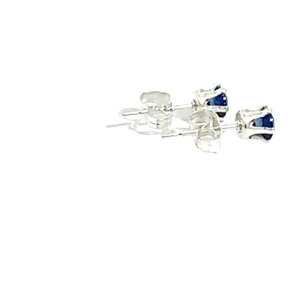 Blue Sapphire Sterling Silver Earrings on white front center left side overview