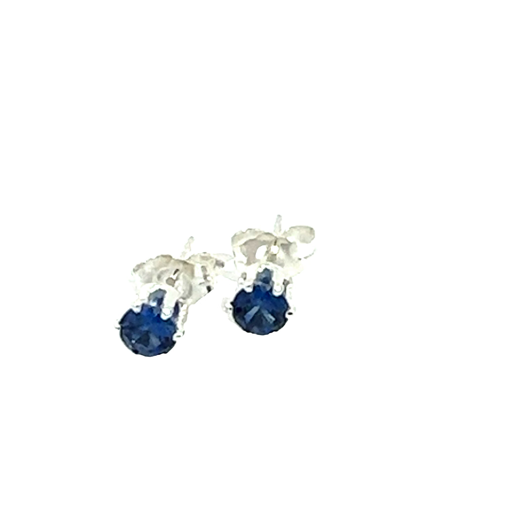 Blue Sapphire Sterling Silver Earrings on white front center overview