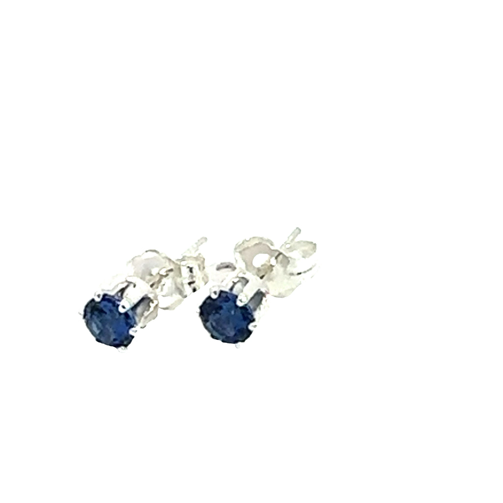 Blue Sapphire Sterling Silver Earrings on white front center right angle overview
