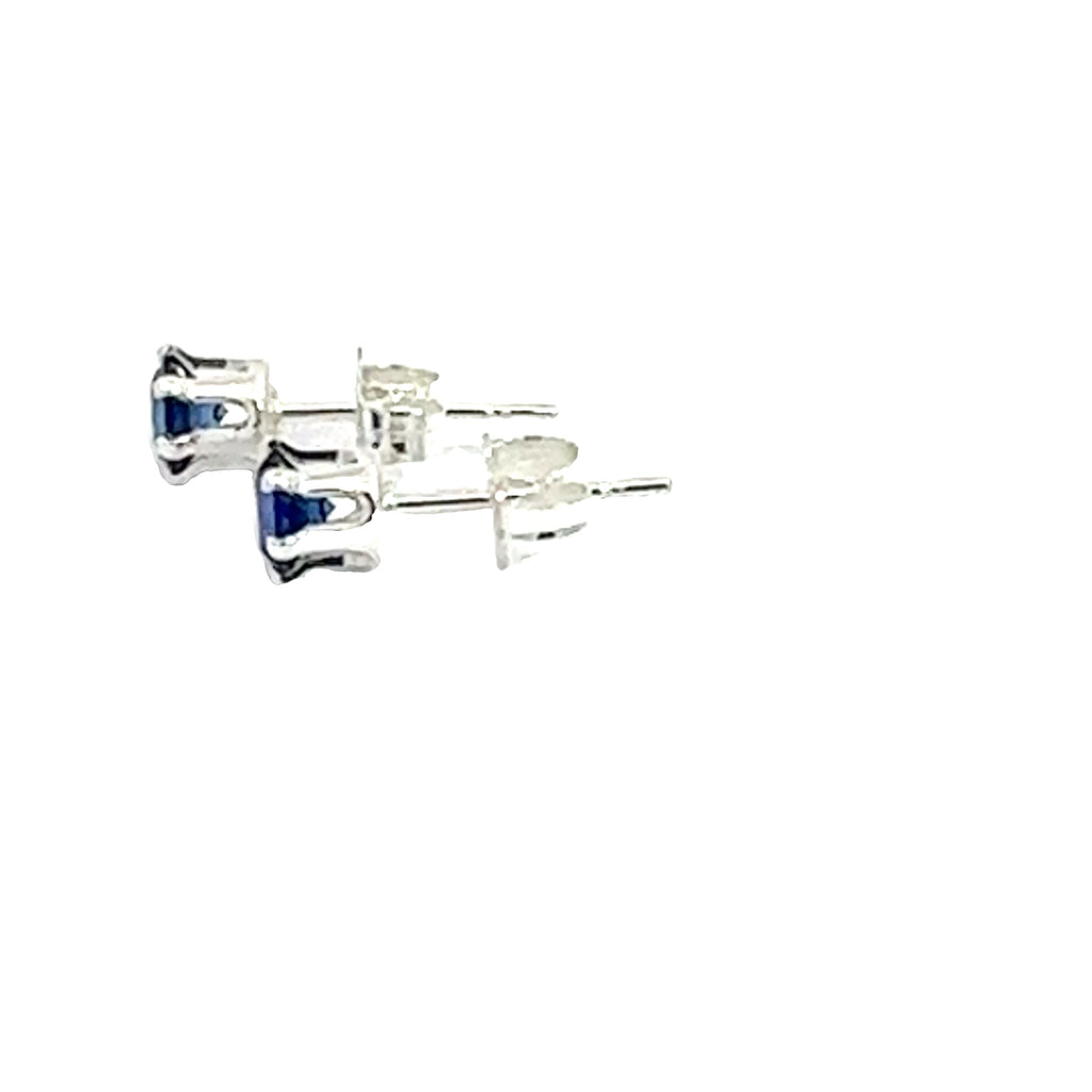 Blue Sapphire Sterling Silver Earrings on white front center right side overview