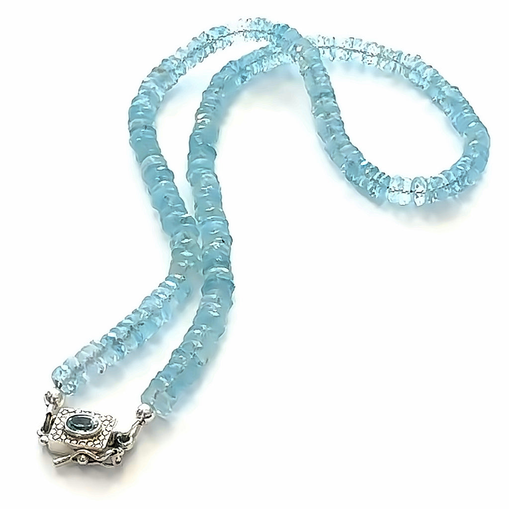 Blue Topaz Gemstone Necklace  on white back long view