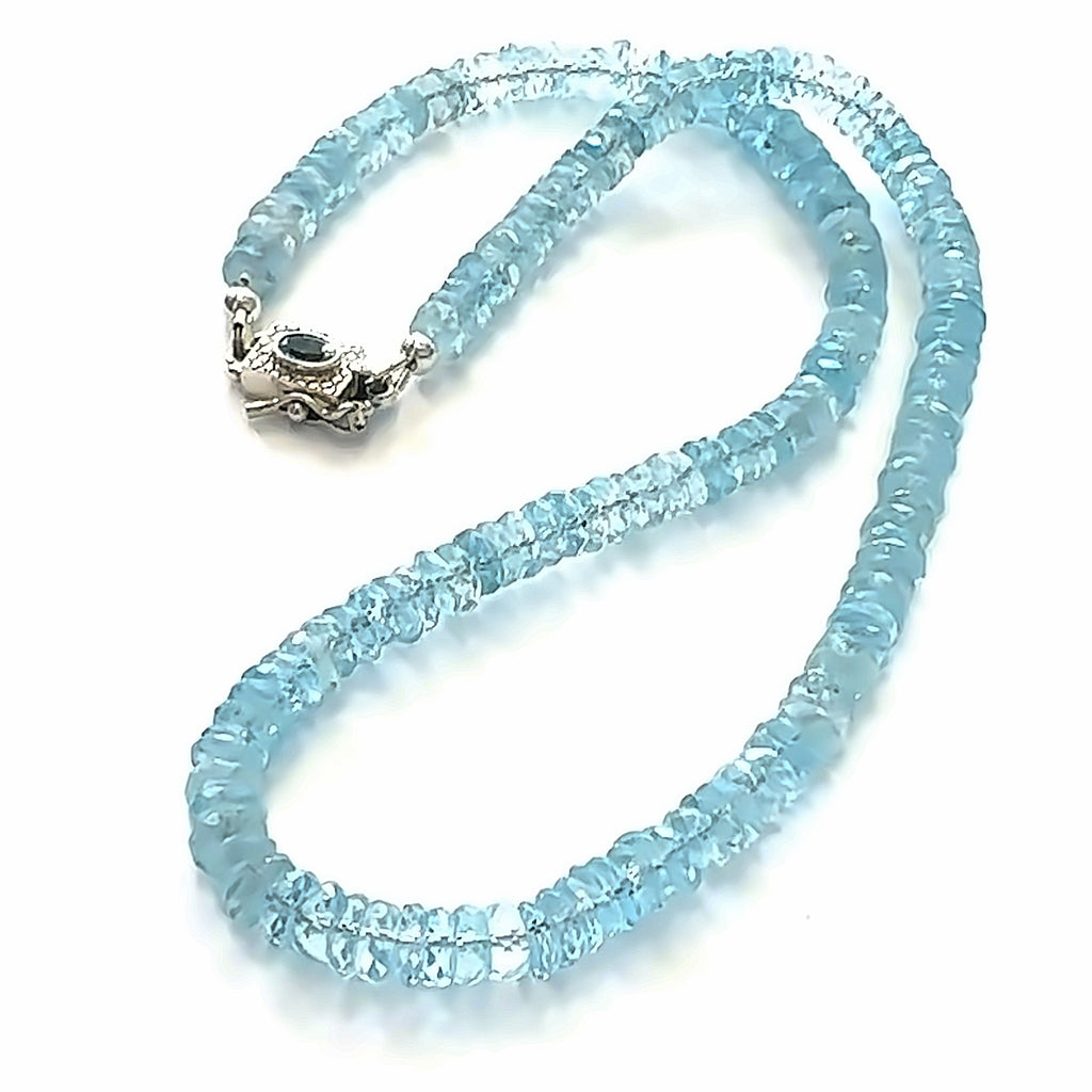 Blue Topaz Gemstone Necklace  on white front close up long view
