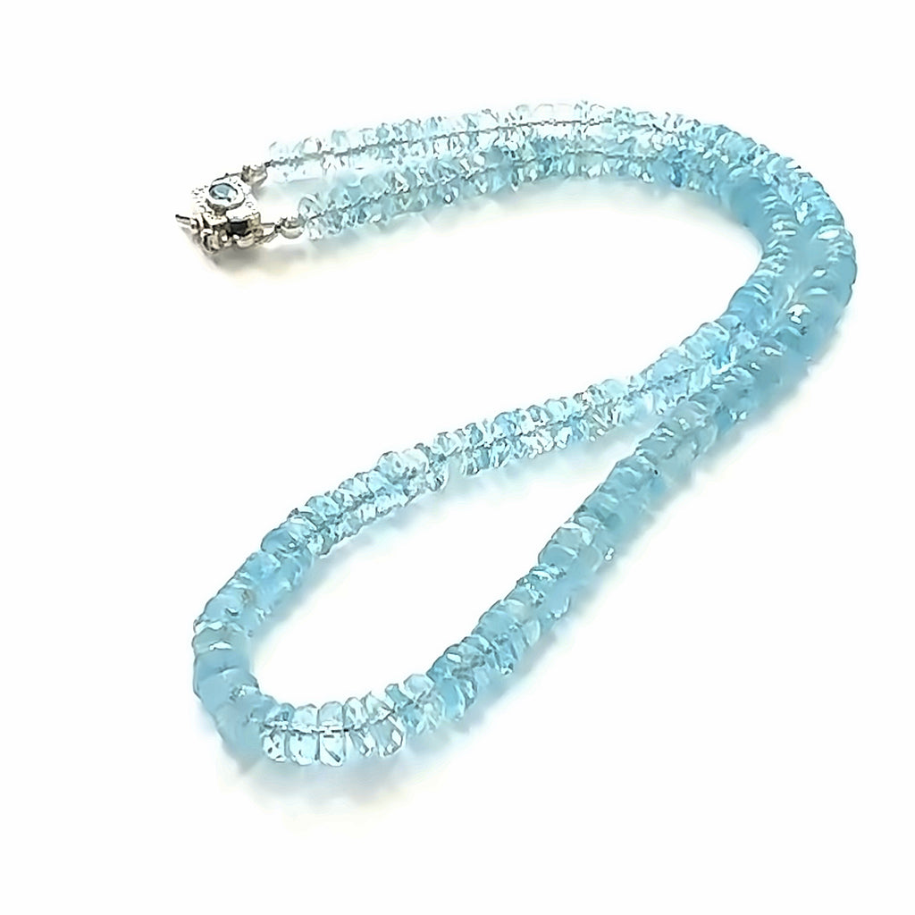 Blue Topaz Gemstone Necklace  on white front long view