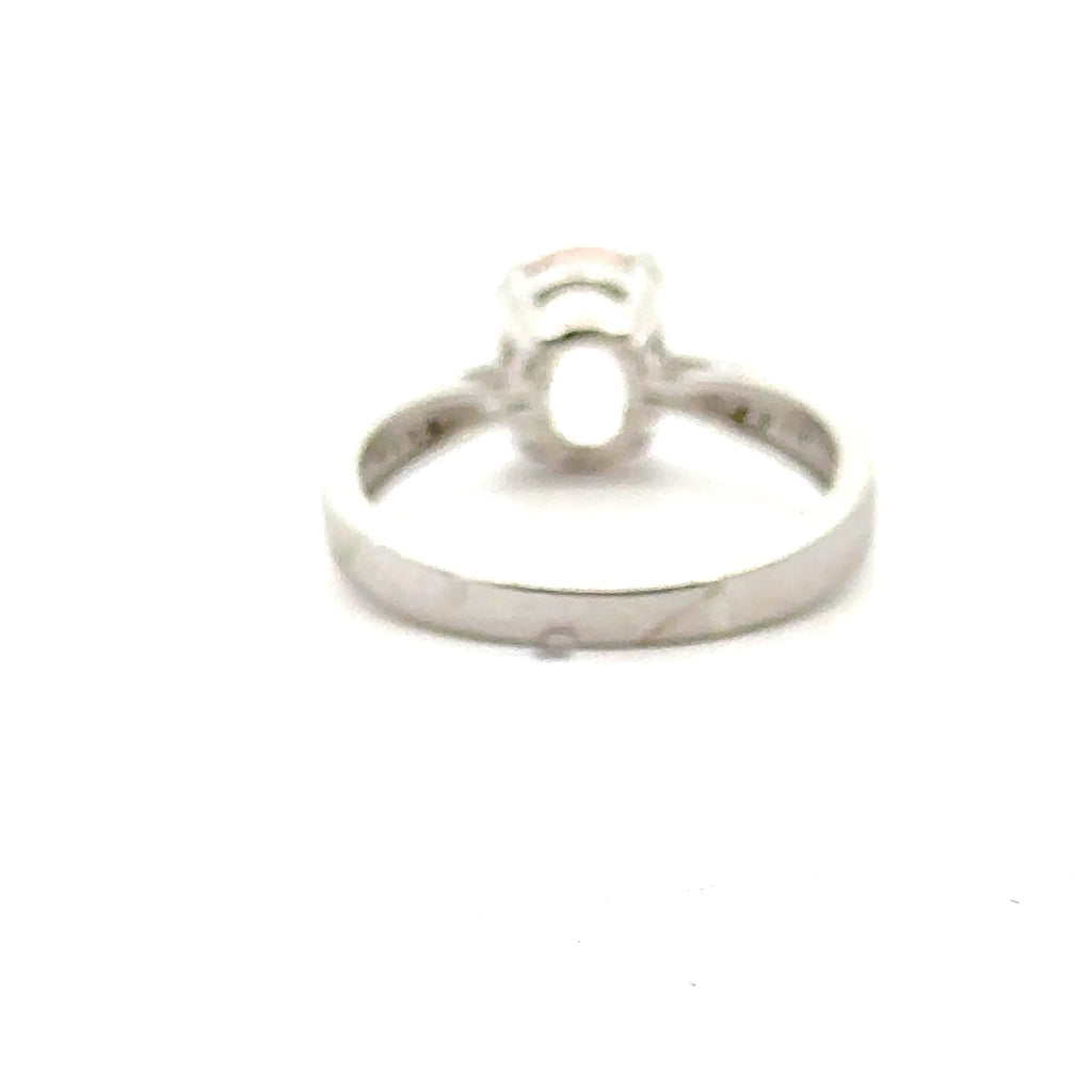 Blush Radiance: Morganite & CZ Ring on white back view  