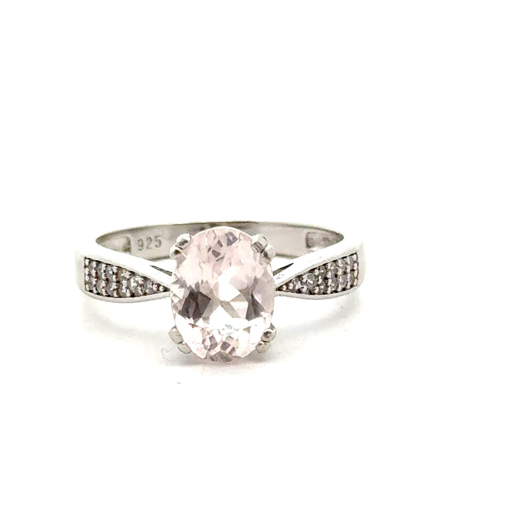 Blush Radiance: Morganite & CZ Ring on white front view