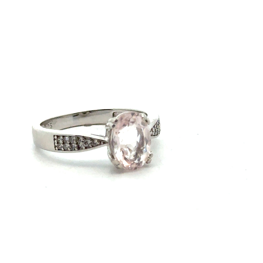 Blush Radiance: Morganite & CZ Ring on white right angle