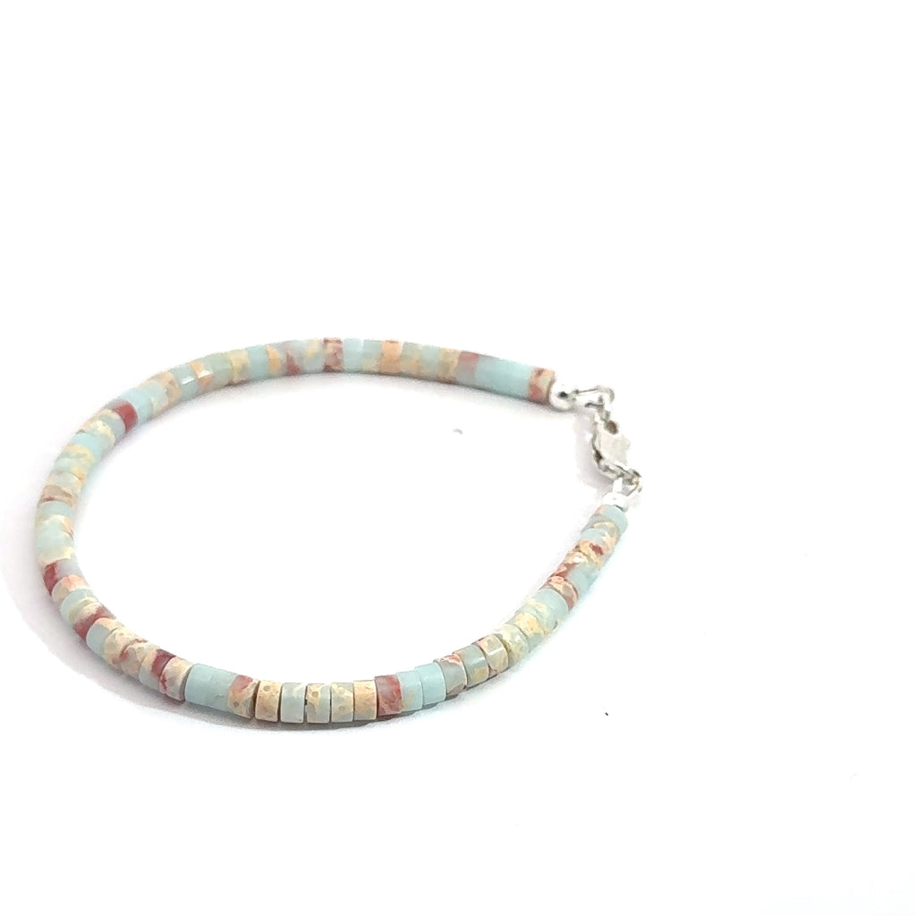 Aqua Terra Jasper Gemstone Bracelet   on white right  angle over view