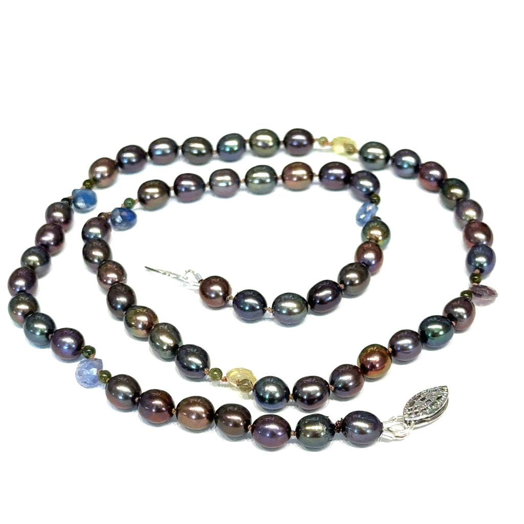 Bronze Freshwater Pearl Necklace on white center close up  spiral overview