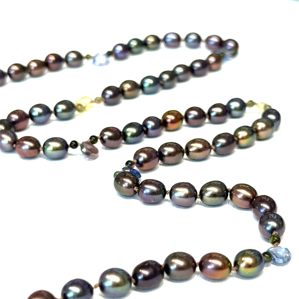 Bronze Freshwater Pearl Necklace on white center diagonal close up  overview