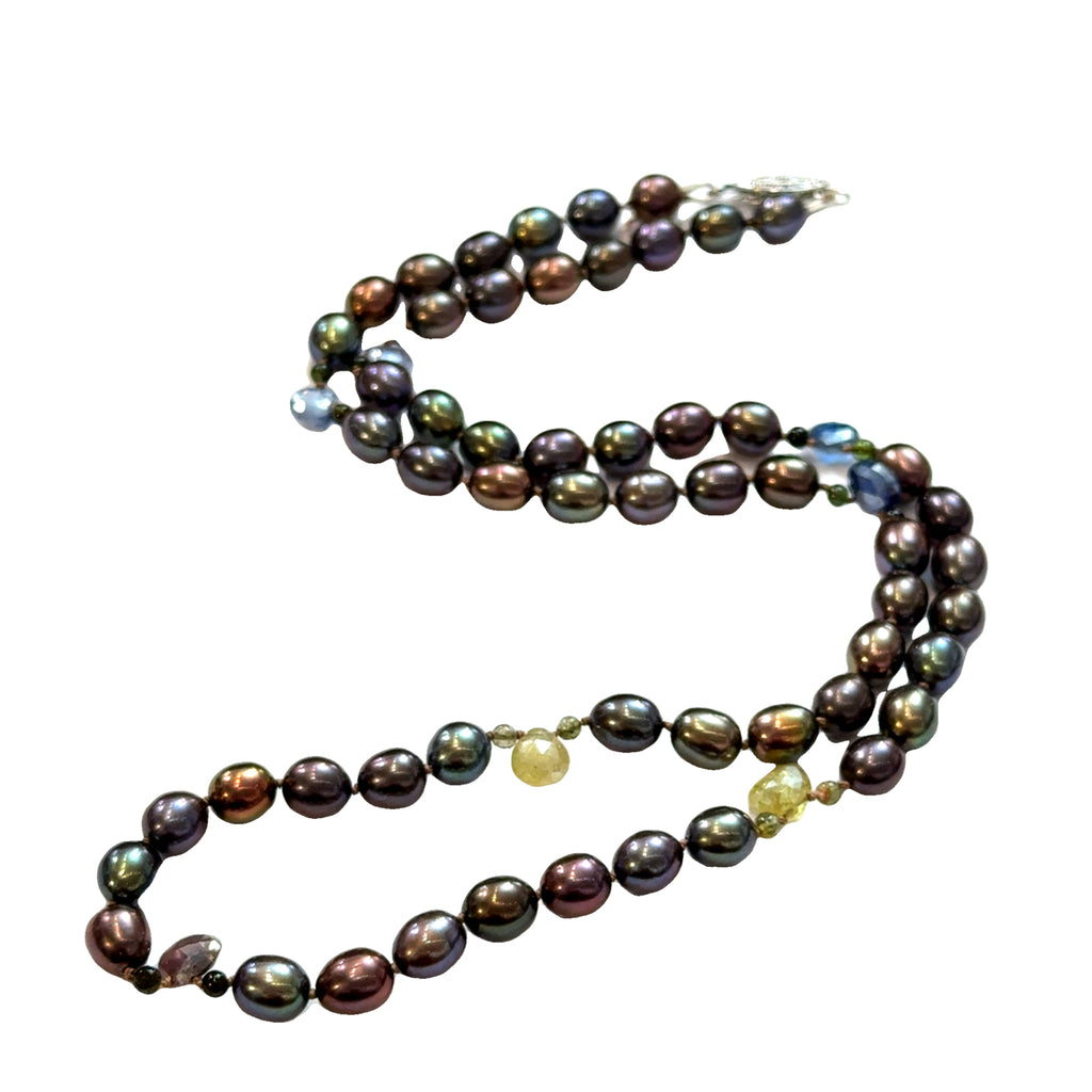 Bronze Freshwater Pearl Necklace on white center diagonal overview