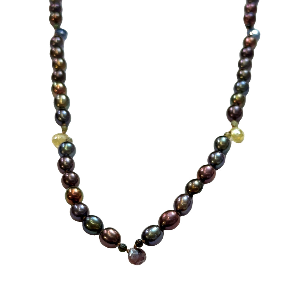 Bronze Freshwater Pearl Necklace on white hanging overview