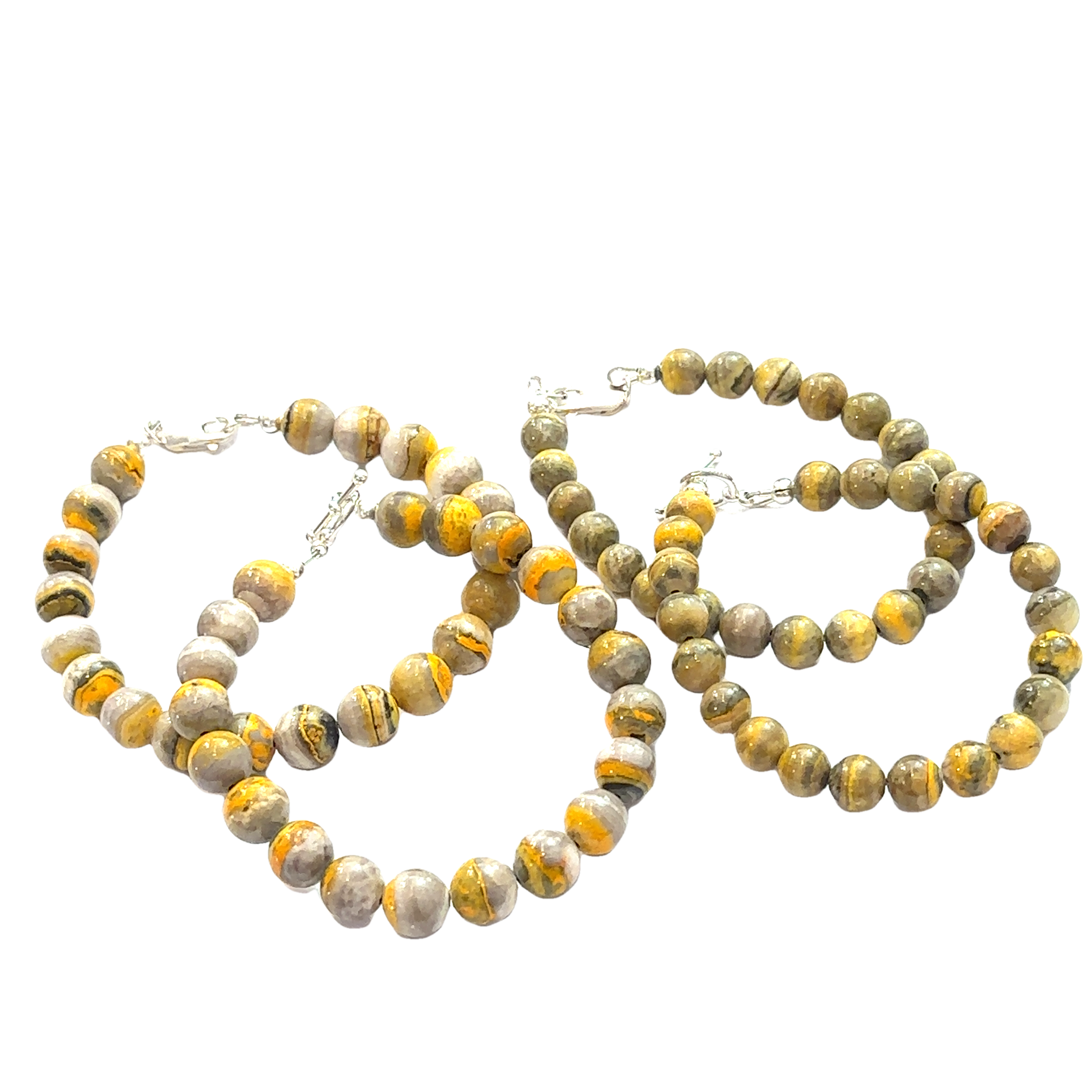 Bumble Bee Jasper Gemstone Bracelet grouping on white center overview