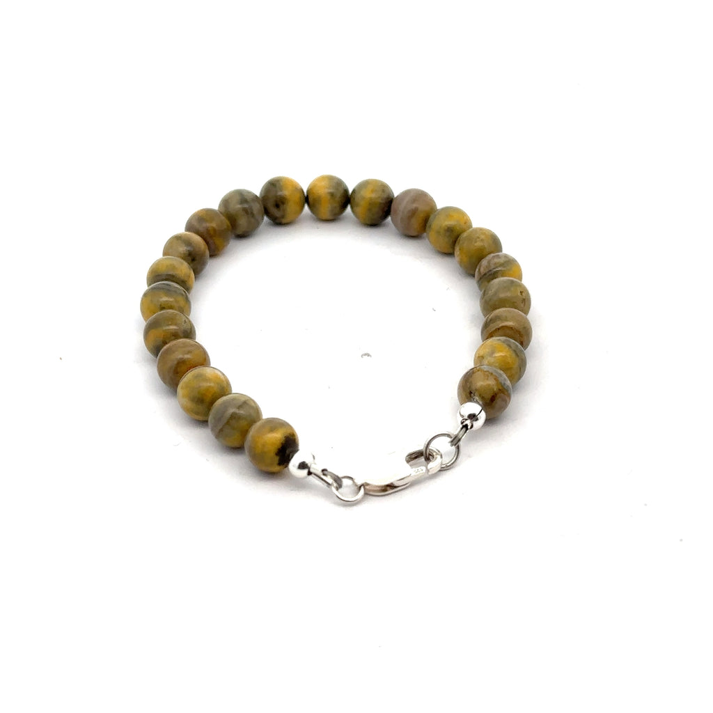 Bumble Bee Jasper Gemstone Bracelet on white bottom  center overview