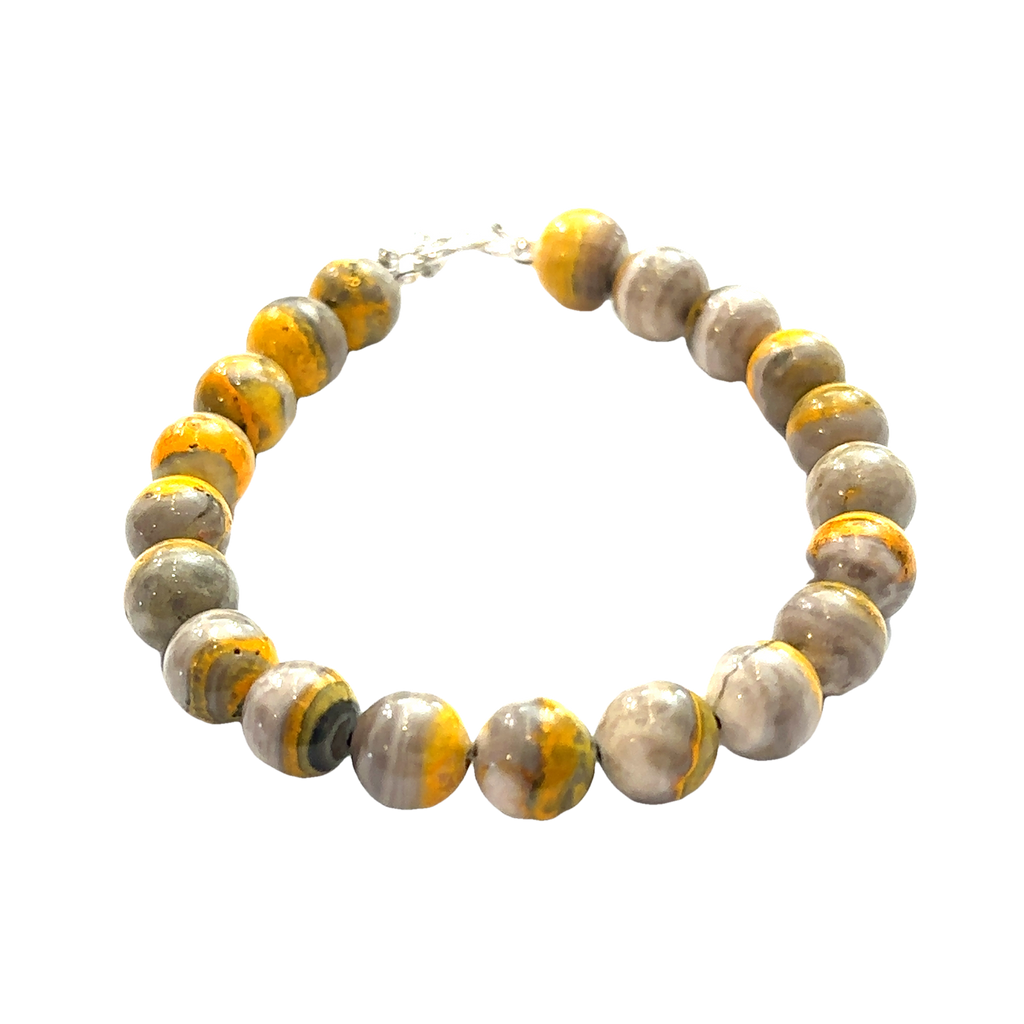 Bumble Bee Jasper Gemstone Bracelet on white center overview