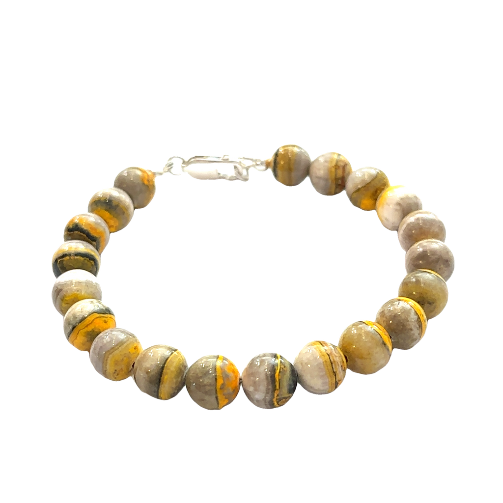 Bumble Bee Jasper Gemstone Bracelet on white front center overview