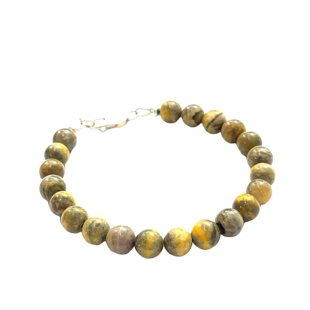 Bumble Bee Jasper Gemstone Bracelet on white left angled center overview
