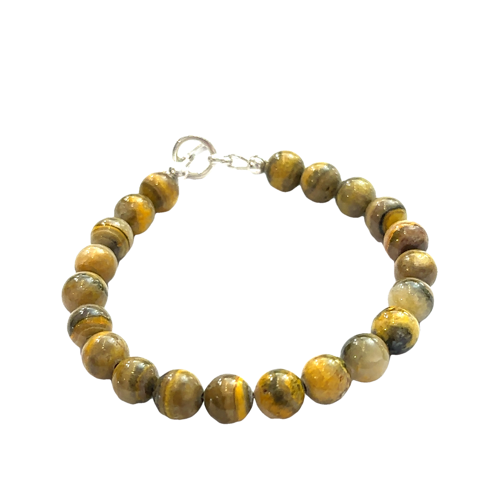 Bumble Bee Jasper Gemstone Bracelet on white right angled center overview
