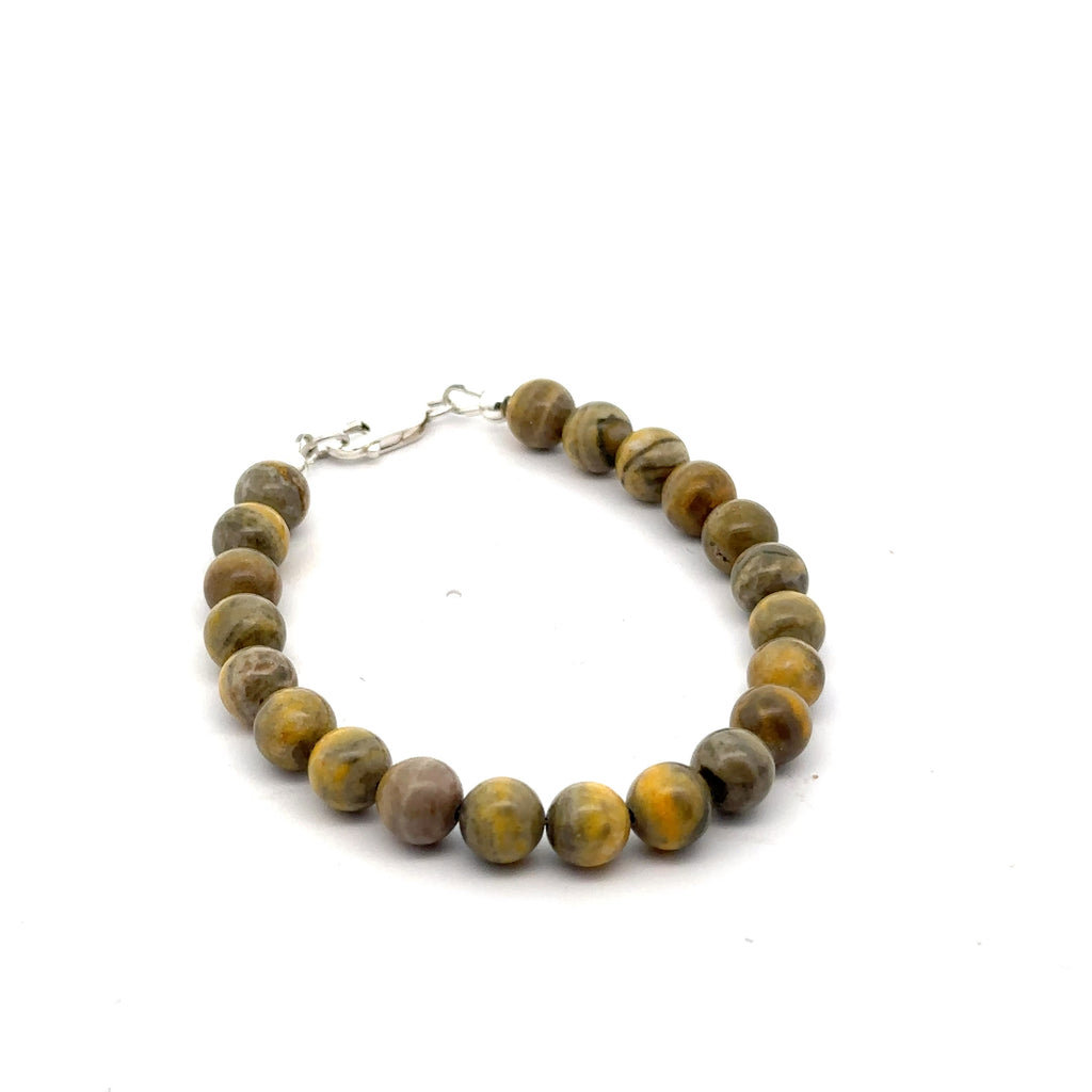 Bumble Bee Jasper Gemstone Bracelet on white top center overview