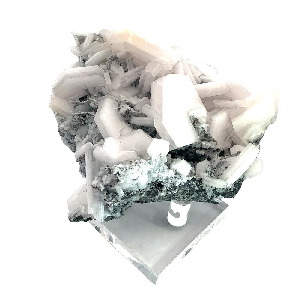 Calcite “Sandwich” Raw Gemstone on white front and center overview 