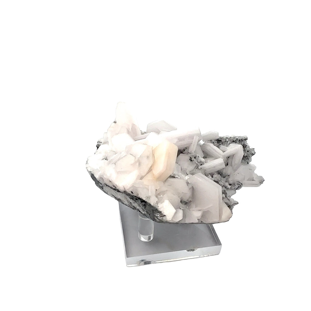 Calcite “Sandwich” Raw Gemstone on white side overview 