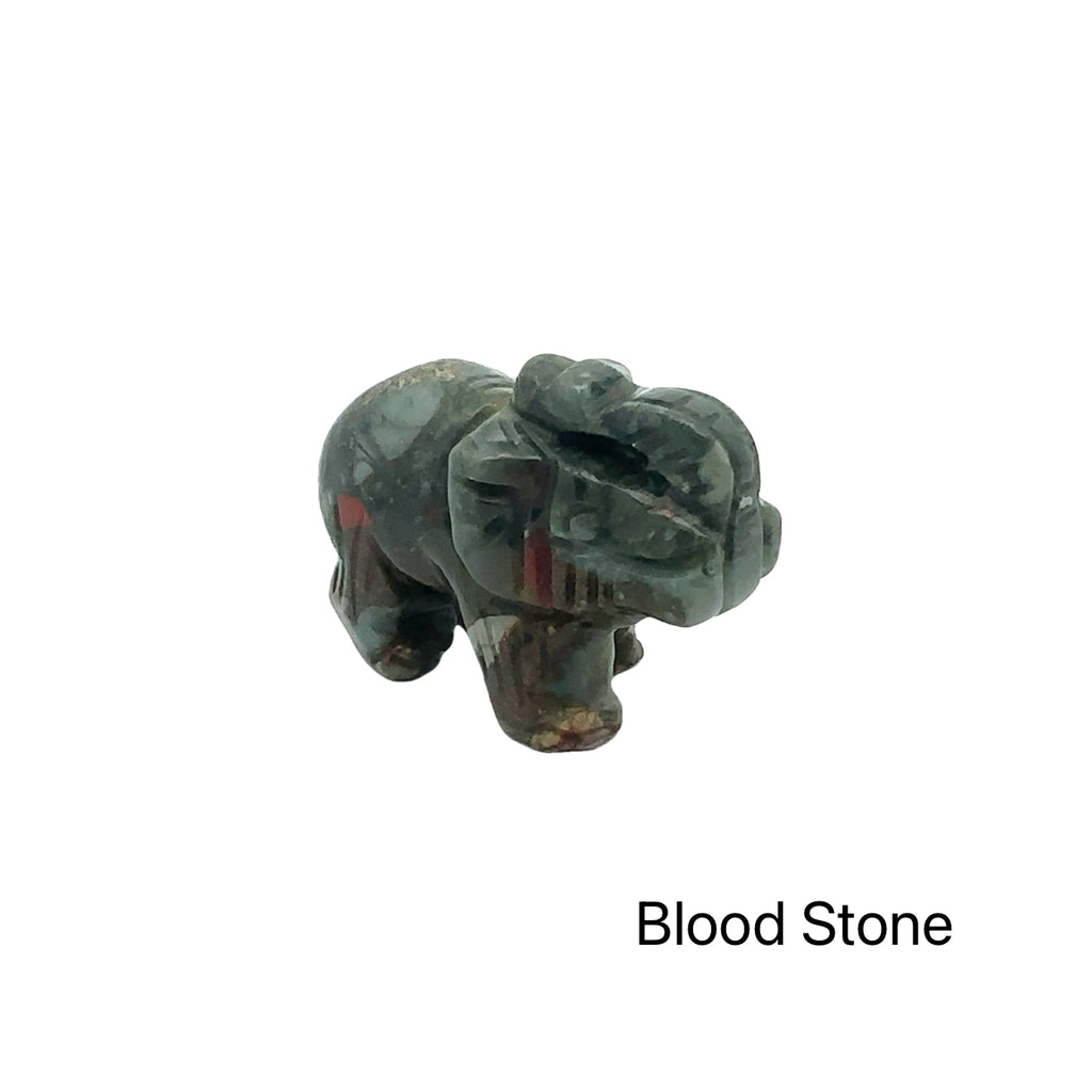 Carved Crystal Elephant Figurine Bloodstone on white front angle view