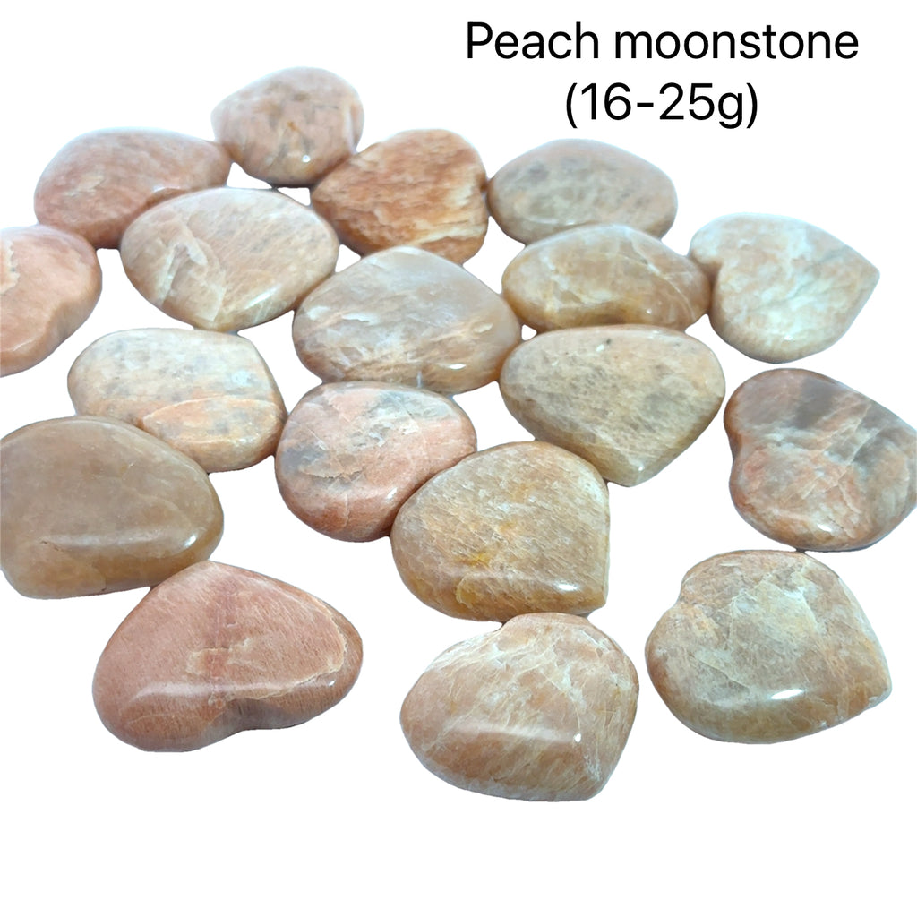 Peach Moonstone Heart Gemstone Carving  16-25g on white front overview