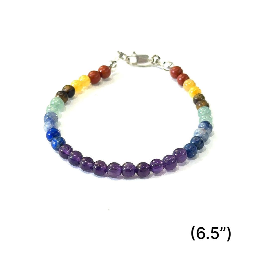 Chakra bracelet designed for energy balance and meditation size (6.5'' 3mm) front overview.