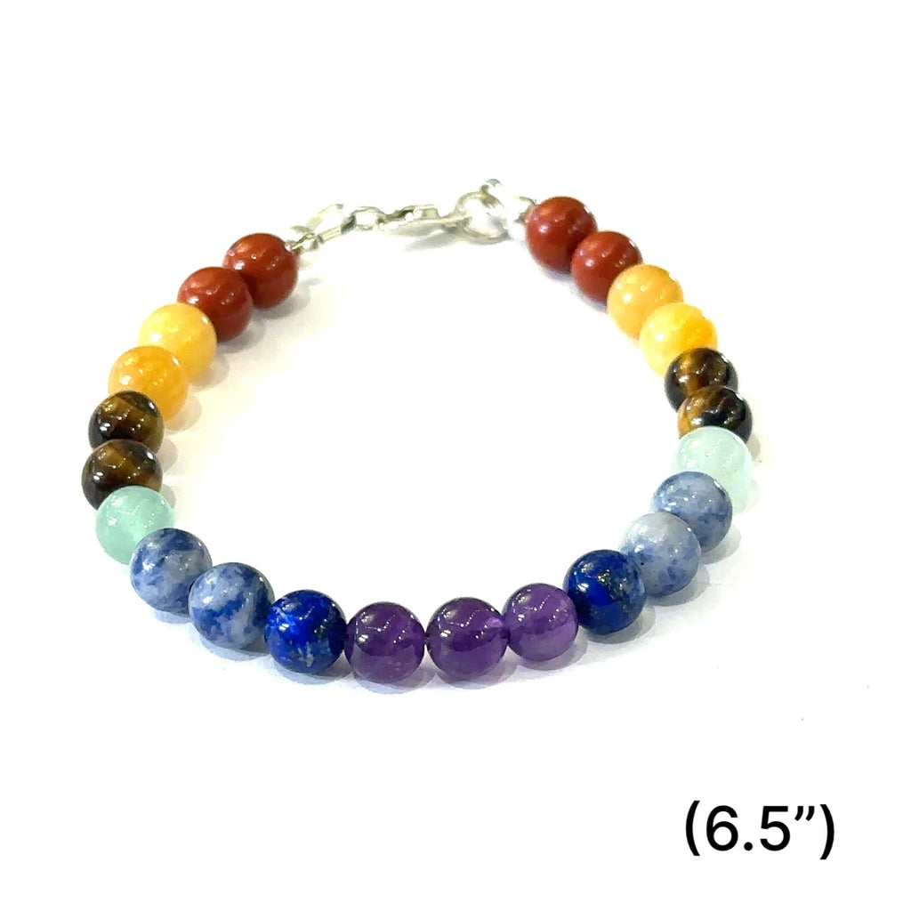 Chakra bracelet designed for energy balance and meditation size (6.5'' 6mm) front overview.