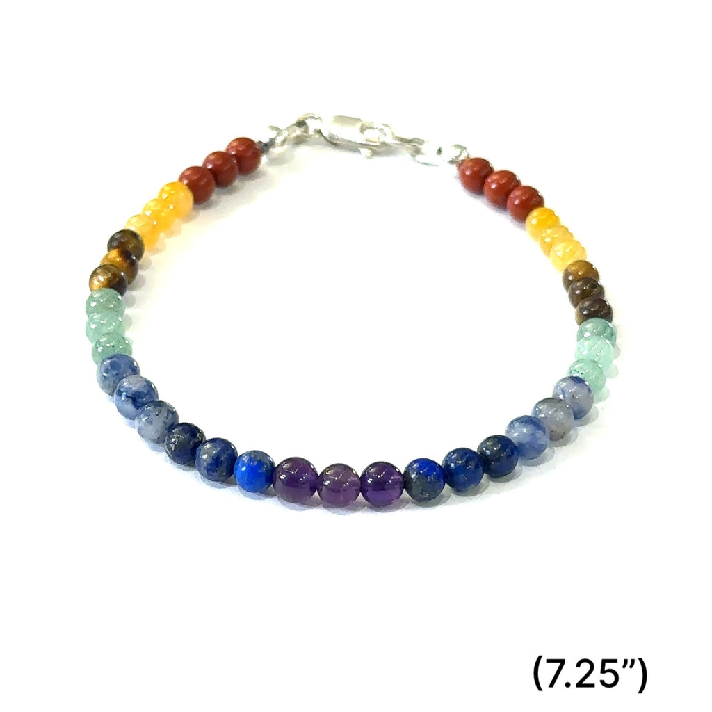 Chakra bracelet designed for energy balance and meditation, size (7.25'' 3mm) front overview.