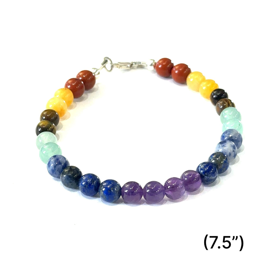 Chakra bracelet designed for energy balance and meditation, size (7.5'' 6mm) front overview.