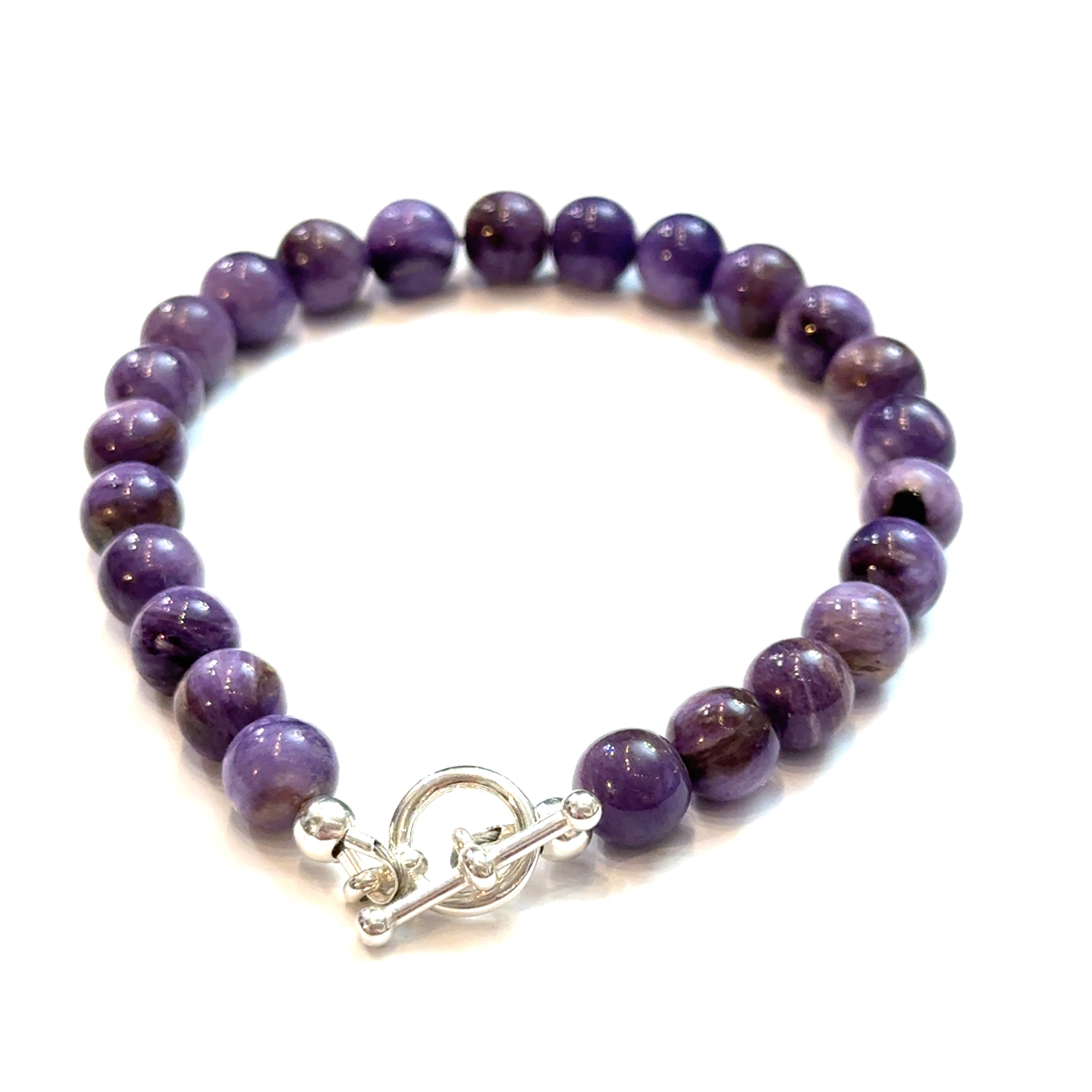 Charoite Gemstone bracelet – 6.5'' on white, center bottom view 