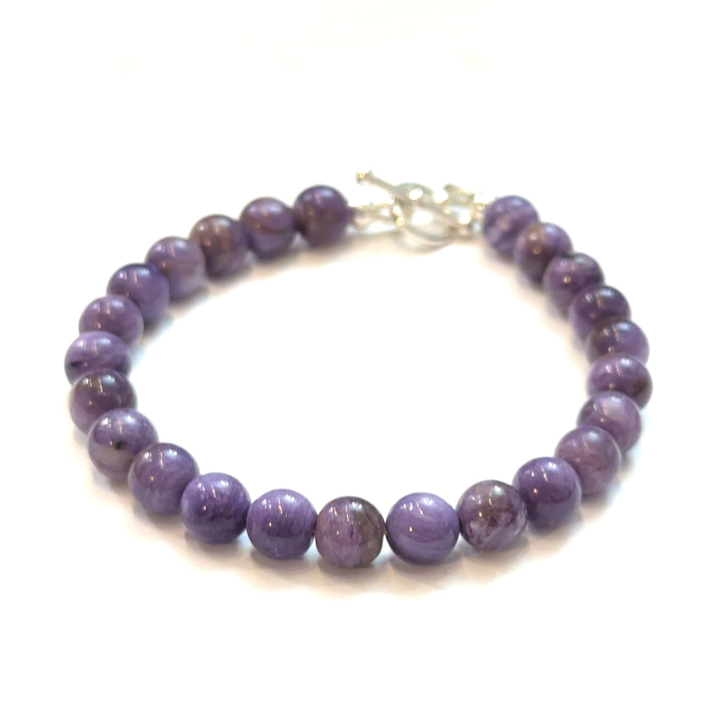 Charoite Gemstone bracelet – 6.5'' on white, center view 