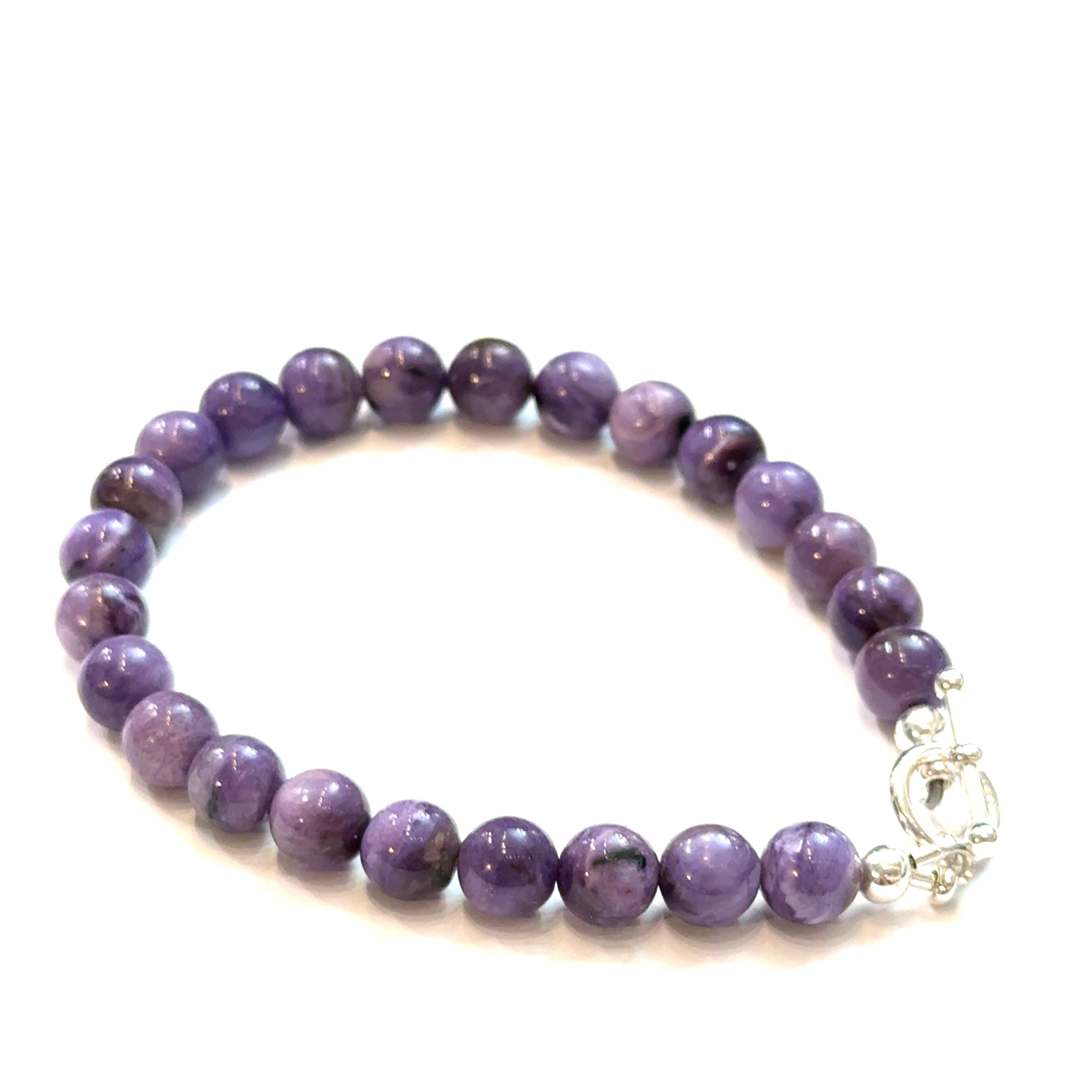 Charoite Gemstone bracelet – 6.5'' on white close-up, bottom view 