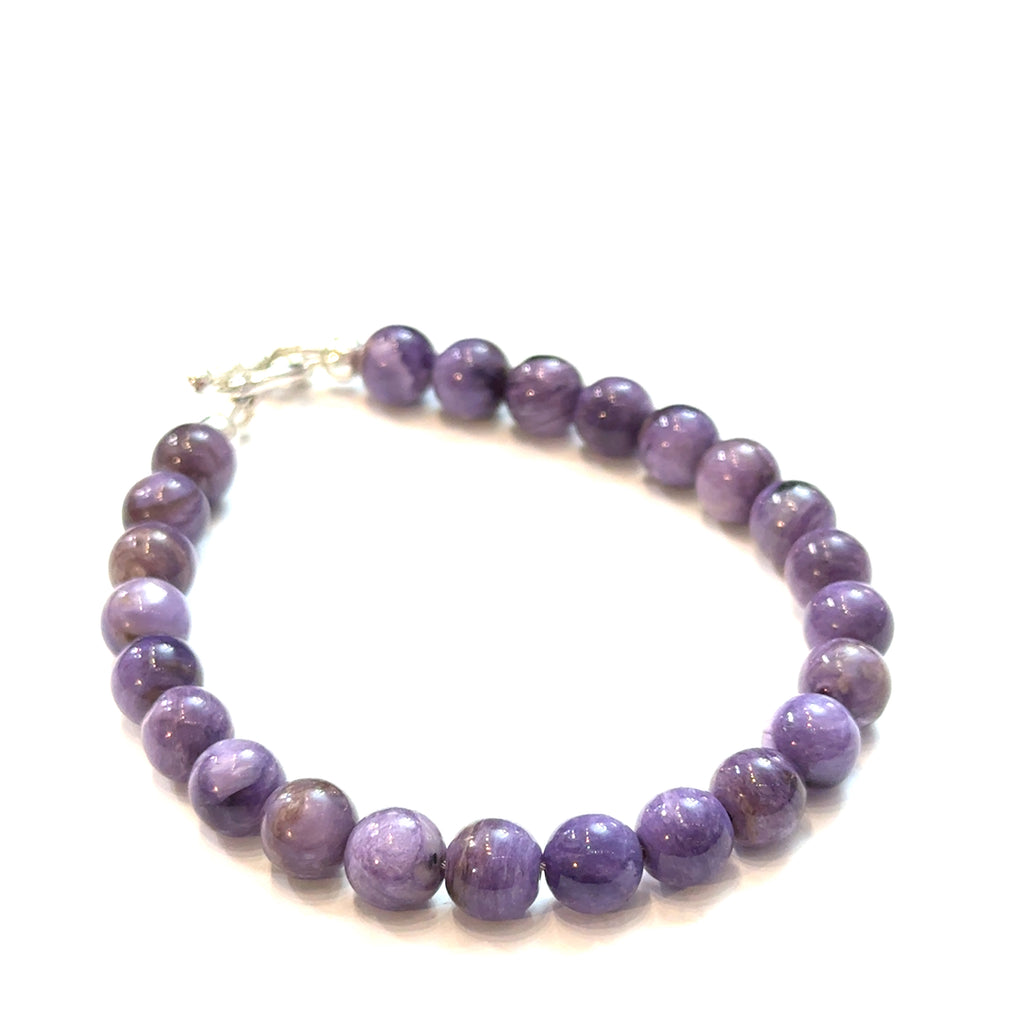 Charoite Gemstone bracelet – 6.5'' on white close-up front view 
