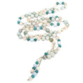 Chic Bohemian Long Gemstone Mala Tassel Necklace  on white long center view