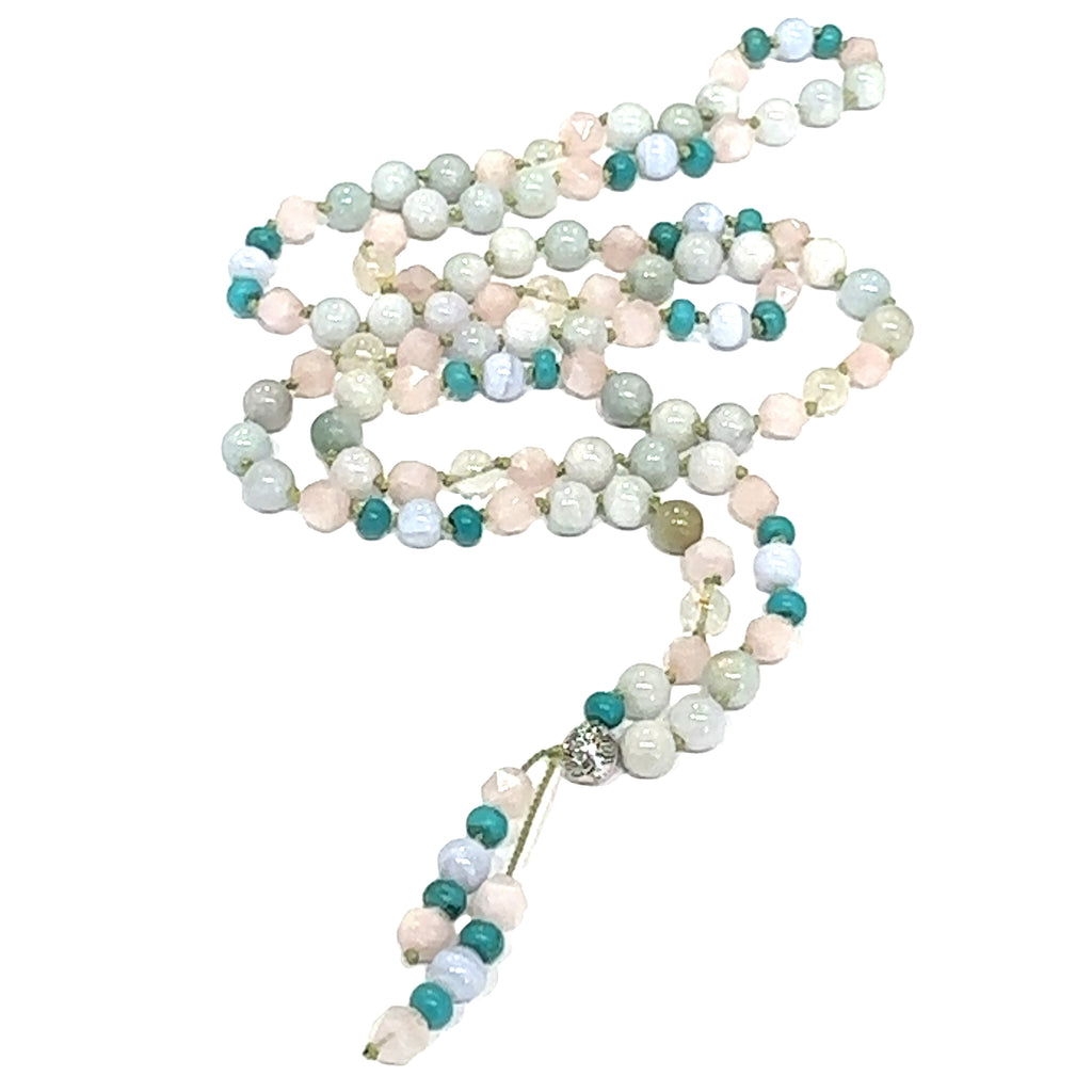 Chic Bohemian Long Gemstone Mala Tassel Necklace  on white long center view