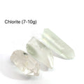 Chlorite Quartz Gemstone Point grouping 7-10g on white front view