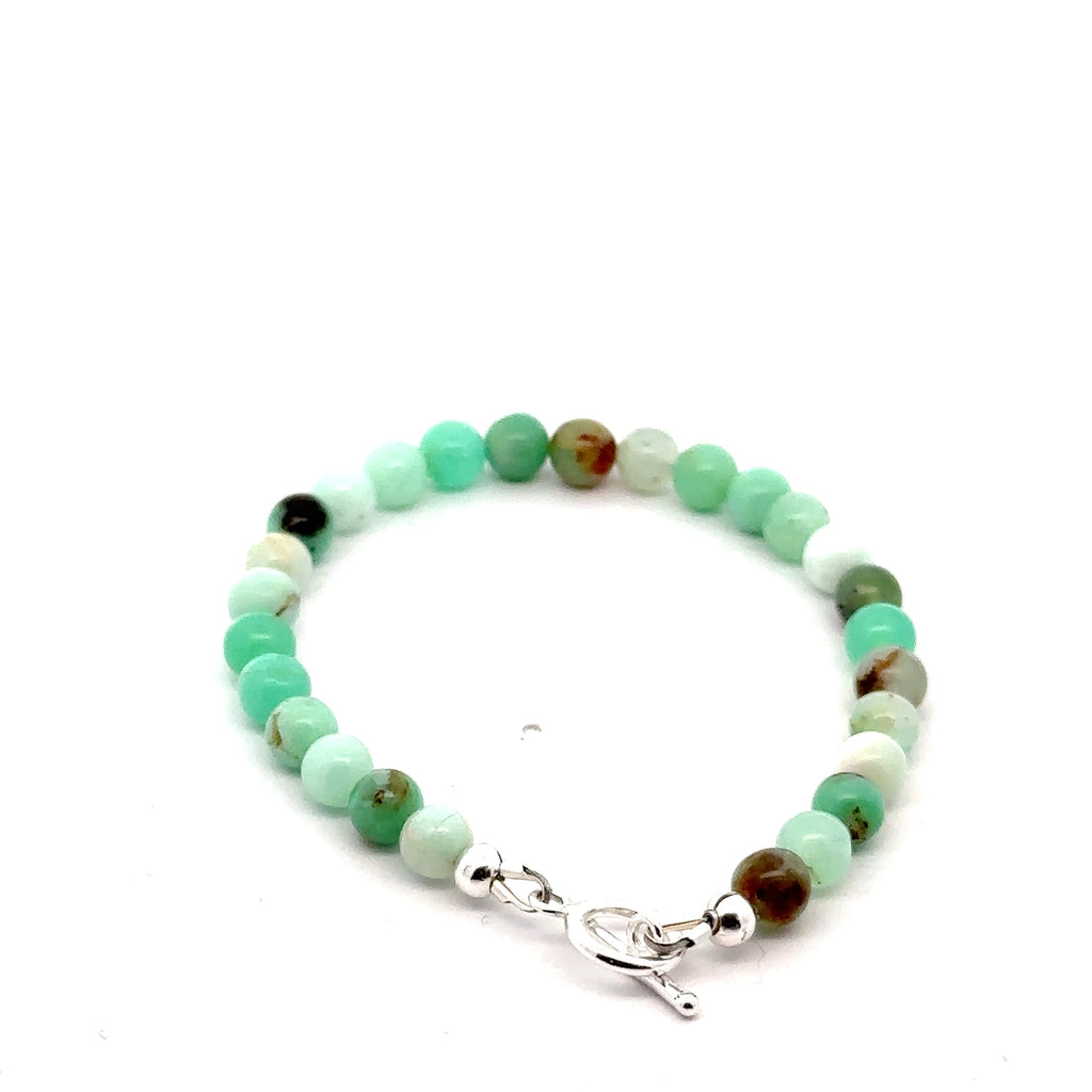 Chrysoprase Gemstone Bracelet grouping on white back view
