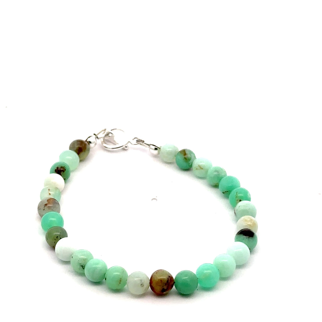Chrysoprase Gemstone Bracelet grouping on white close up front overview