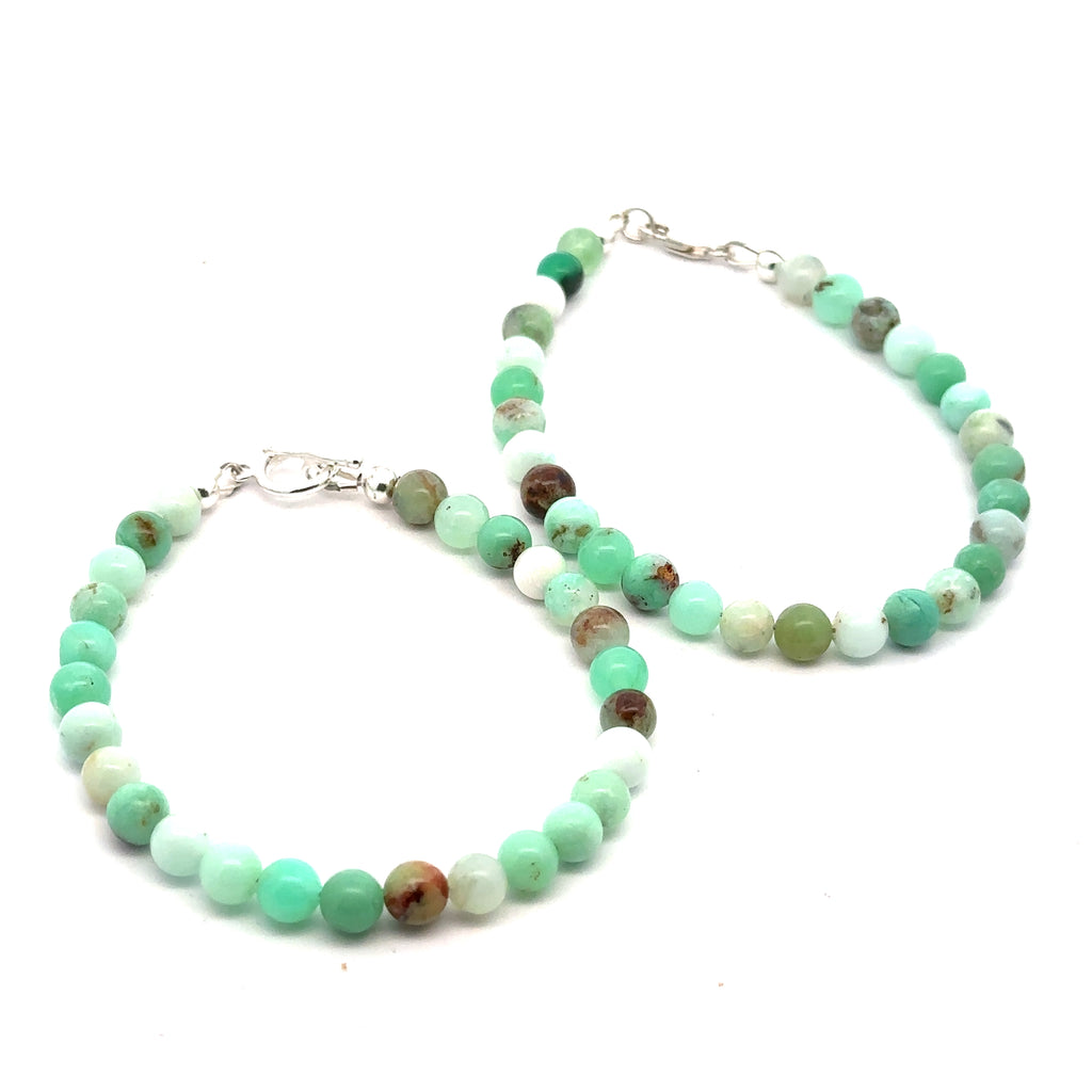 Chrysoprase Gemstone Bracelet grouping on white front angle view 
