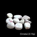 Cinnabar stones with red spots on a black background, with a weight of (0-10g), front view.