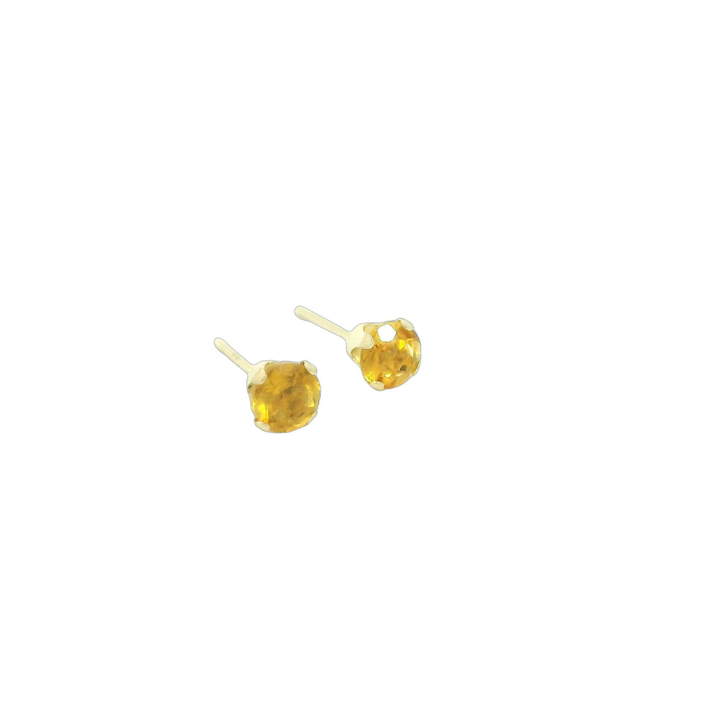 Citrine Faceted Round Post Earrings gold on white left front angle view