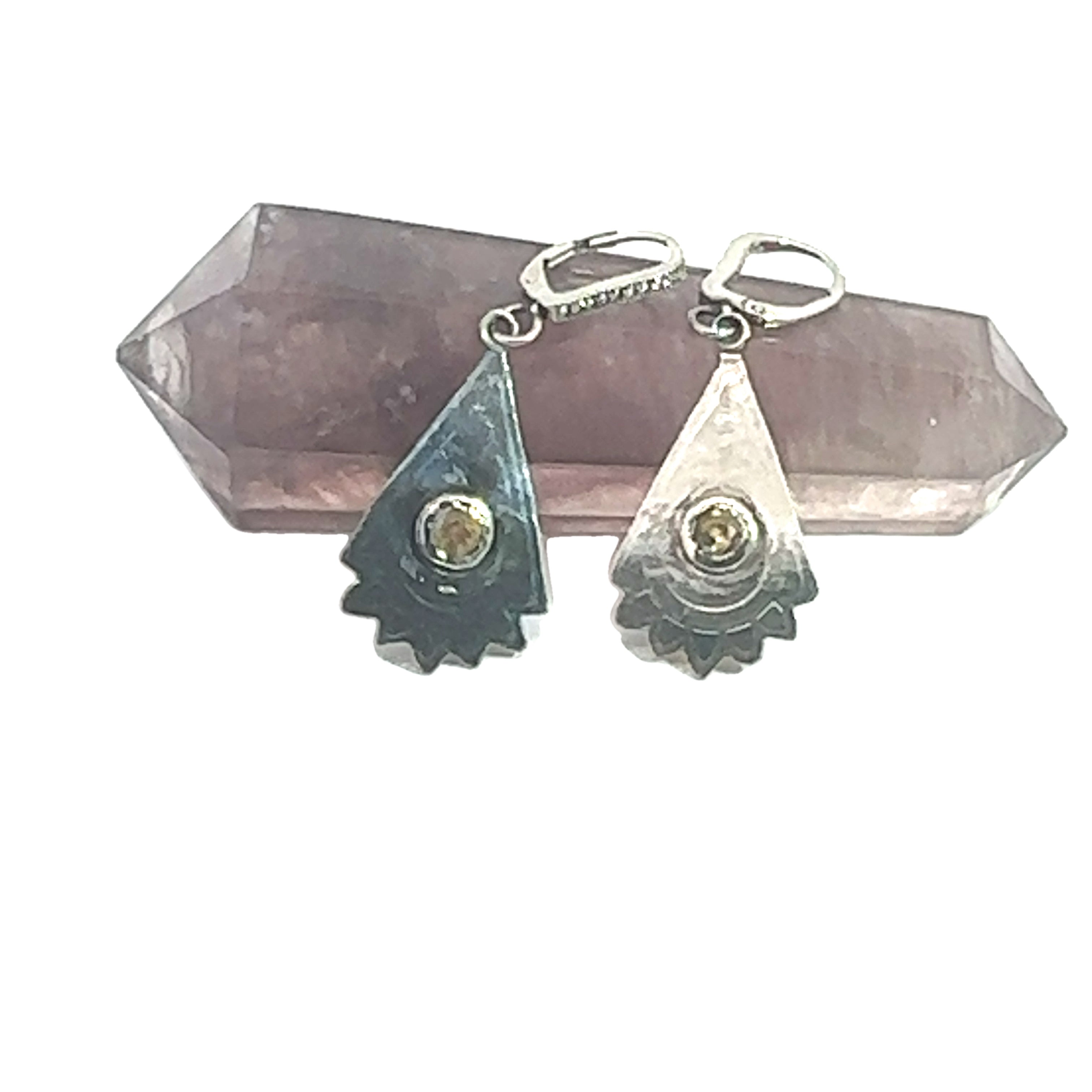 Citrine Gemstone Earrings on white resting on gemstone front overview