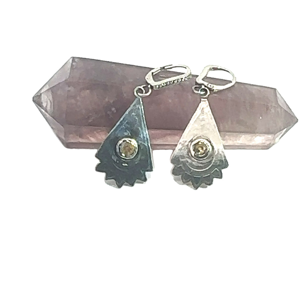 Citrine Gemstone Earrings on white resting on gemstone front overview