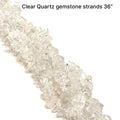 Clear Quartz gemstone chips strand 36'' on a white background, overview. 