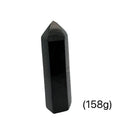 Close-up of a collection of Black Tourmaline crystal showing natural striations and deep black luster on a white background front view (158g)