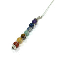 Custom chakra gemstone necklace for energy alignment and healing on white long center overview 